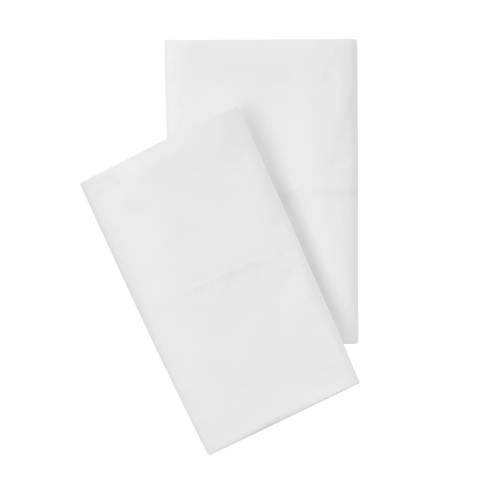 White Cotton Blend Percale Pillowcase Set Standard Queen Size 2-Piece 300 Thread