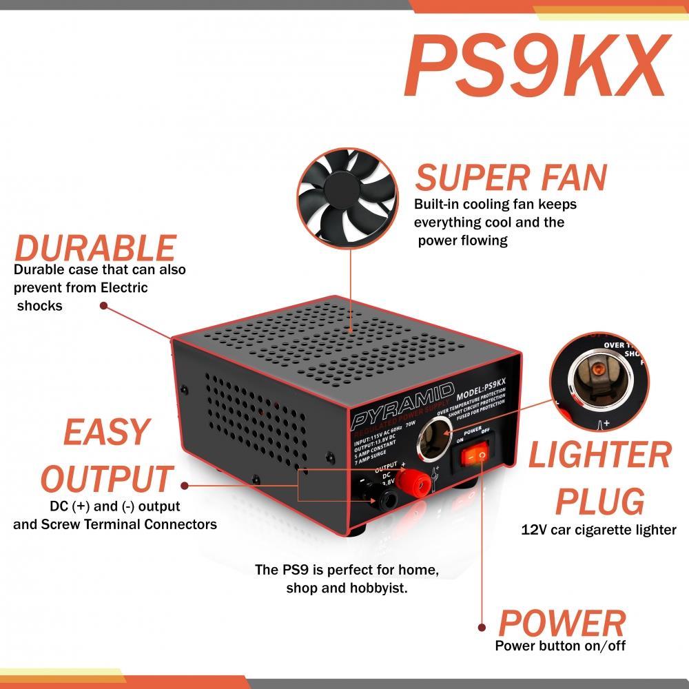 Pyramid 5 Amp Power Supply W/ Cigarette Lighter Plug