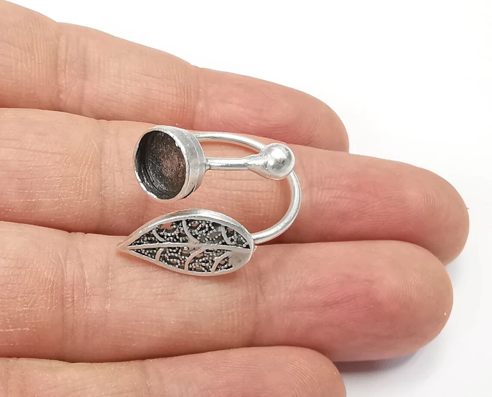 Leaf Ring Setting Blank Cabochon Mounting Adjustable Base Bezel Brass G26851