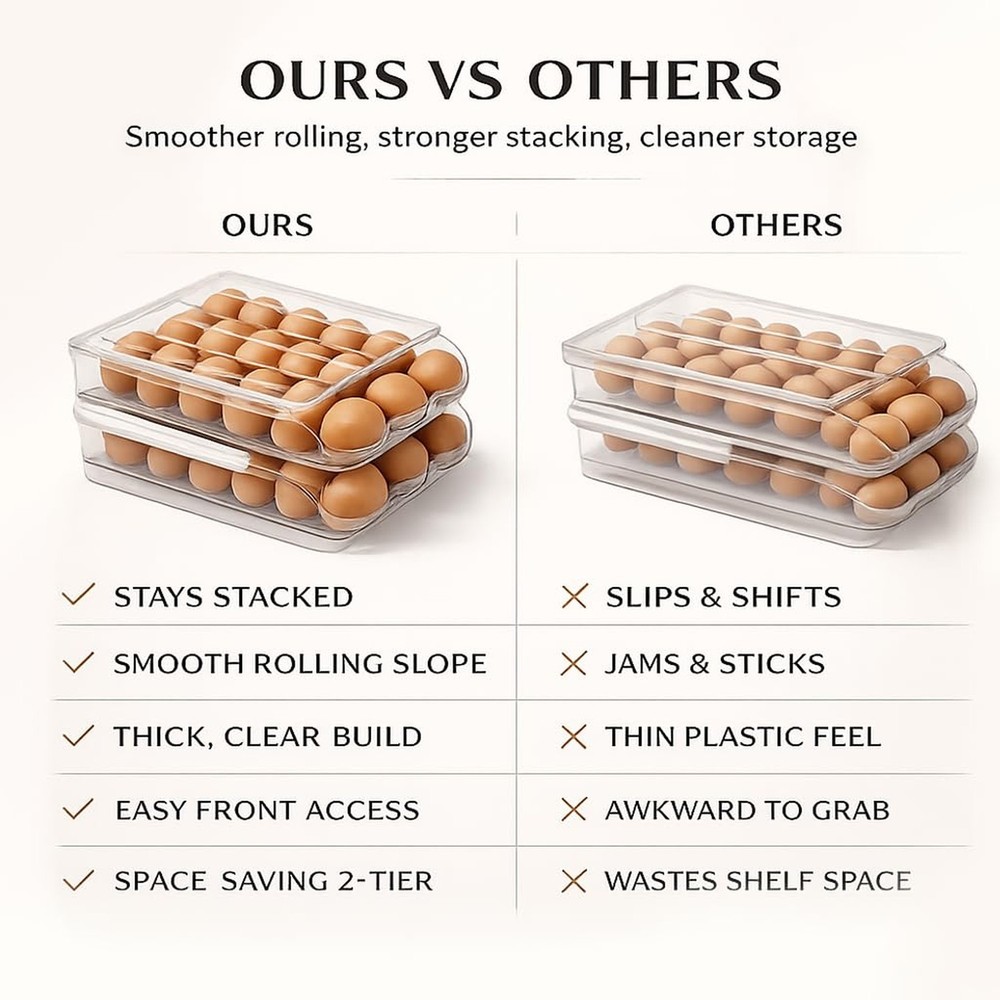 Egg Holder for Fridge with Rolling Auto Dispense, Egg Dispenser for Refrigera...