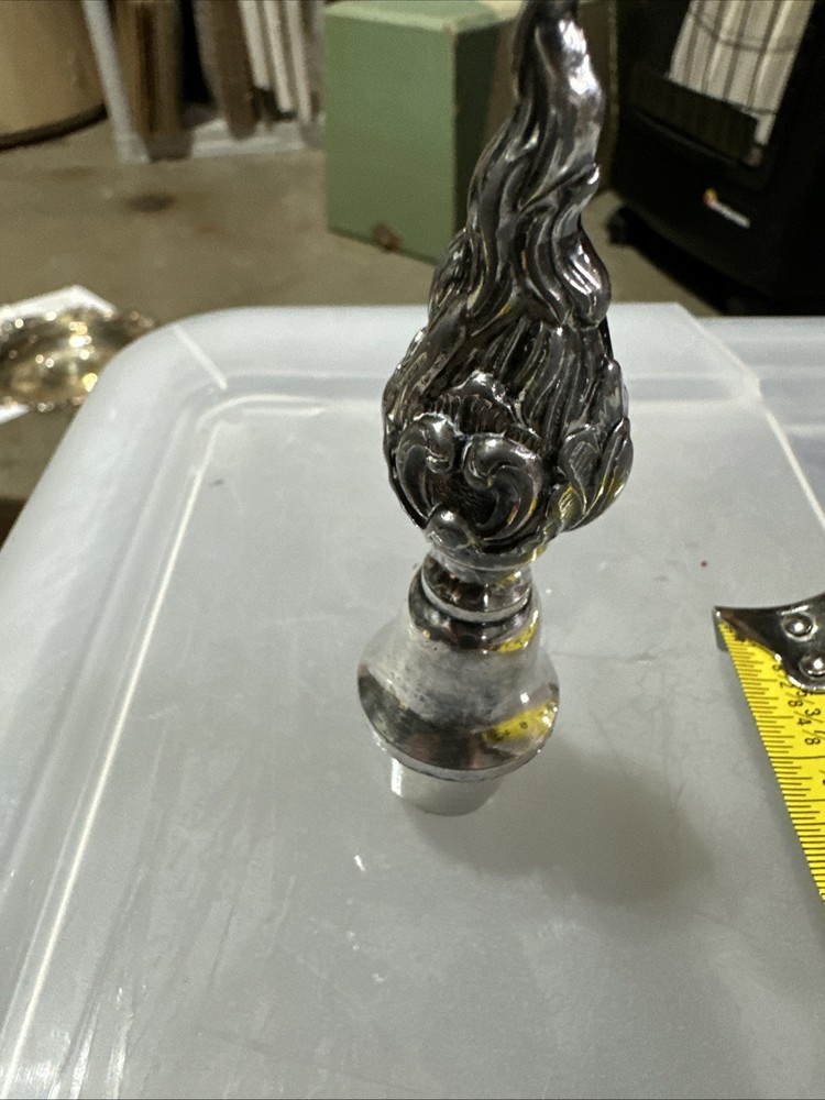 Rare Antique Silverplate Candelabra Flame Finial Topper Solid 4"