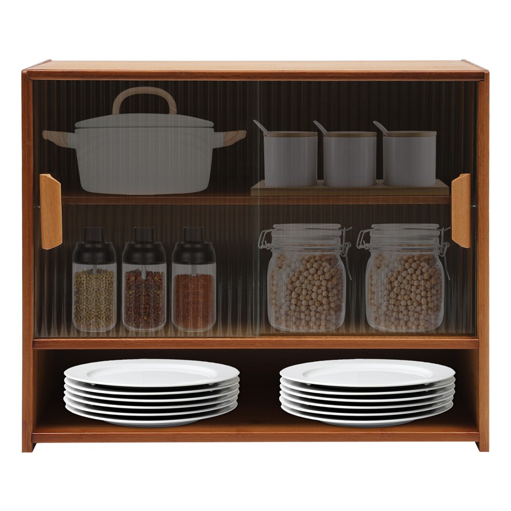 Small Bamboo Kitchen Pantry Sideboard with Sliding Doors and Ample Storage