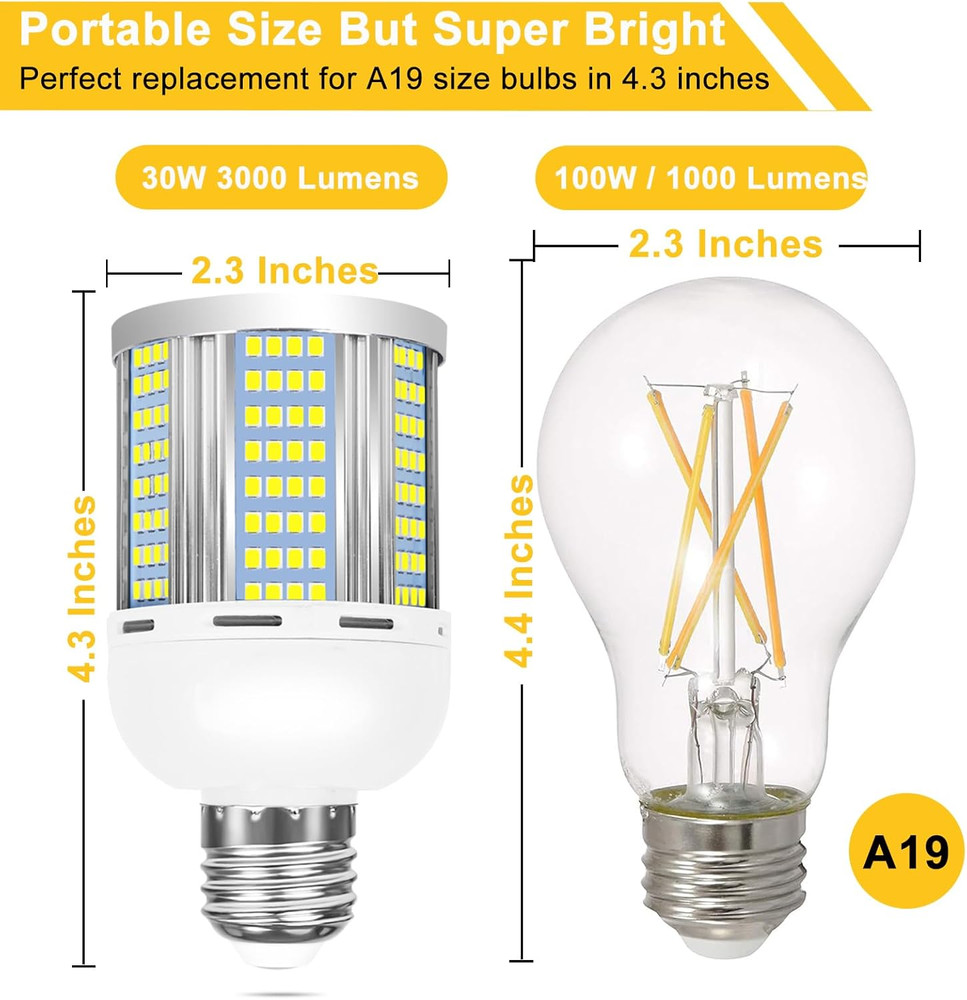 2 Pack 200W Equivalent Led Corn Light Bulb, 3000 Lumen 3000K Warm White 30W LED