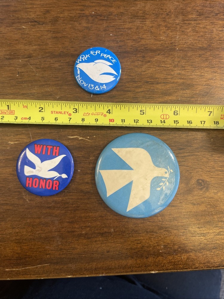 3, Peace Pins Dove Pins Backs