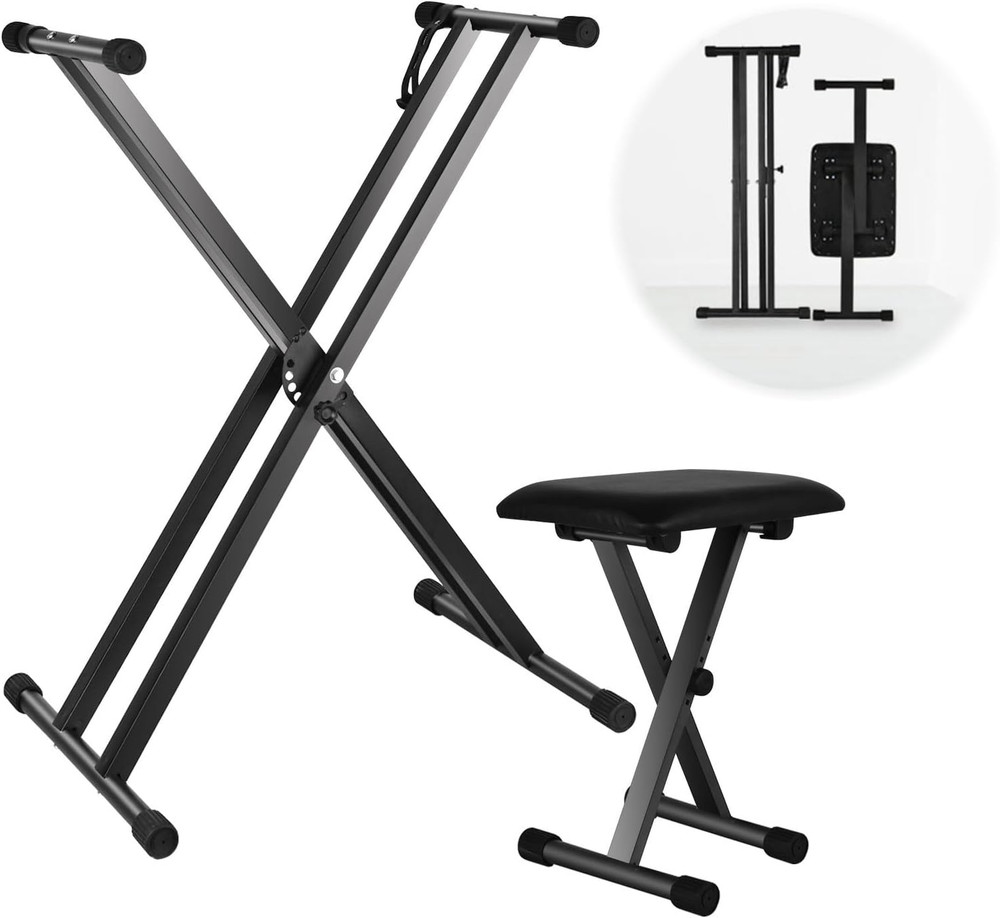 Heavy Duty Double-X Keyboard Stand & Adjustable Piano Bench Set