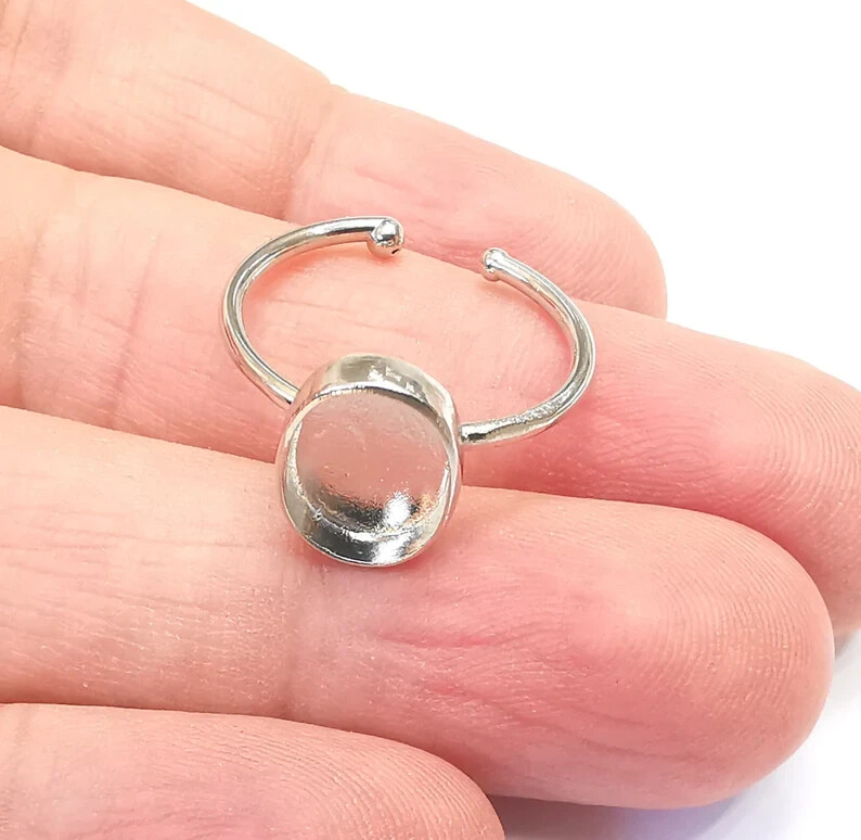 Shiny Silver Ring Blank Base Bezel Setting Adjustable Brass 11x8mm G35758