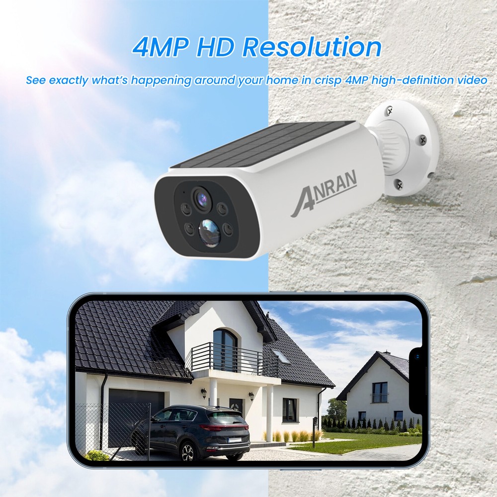 ANRAN CCTV Security Camera System 4MP Wireless w/ Solar Panel Home Outdoor