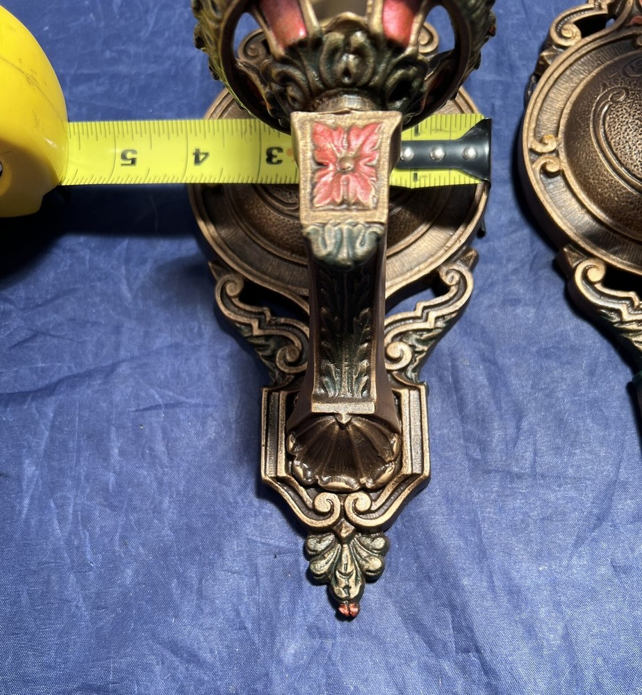 Nice Pair Polychrome Antique Wall Sconce Fixtures Rewired WOW! 100C
