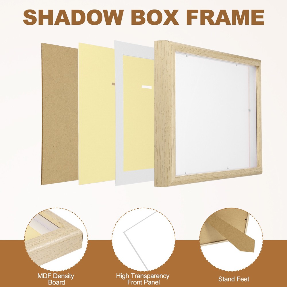 13x9" Horizontal Shadow Box Frame with Push Pins 3 Adhesive, White