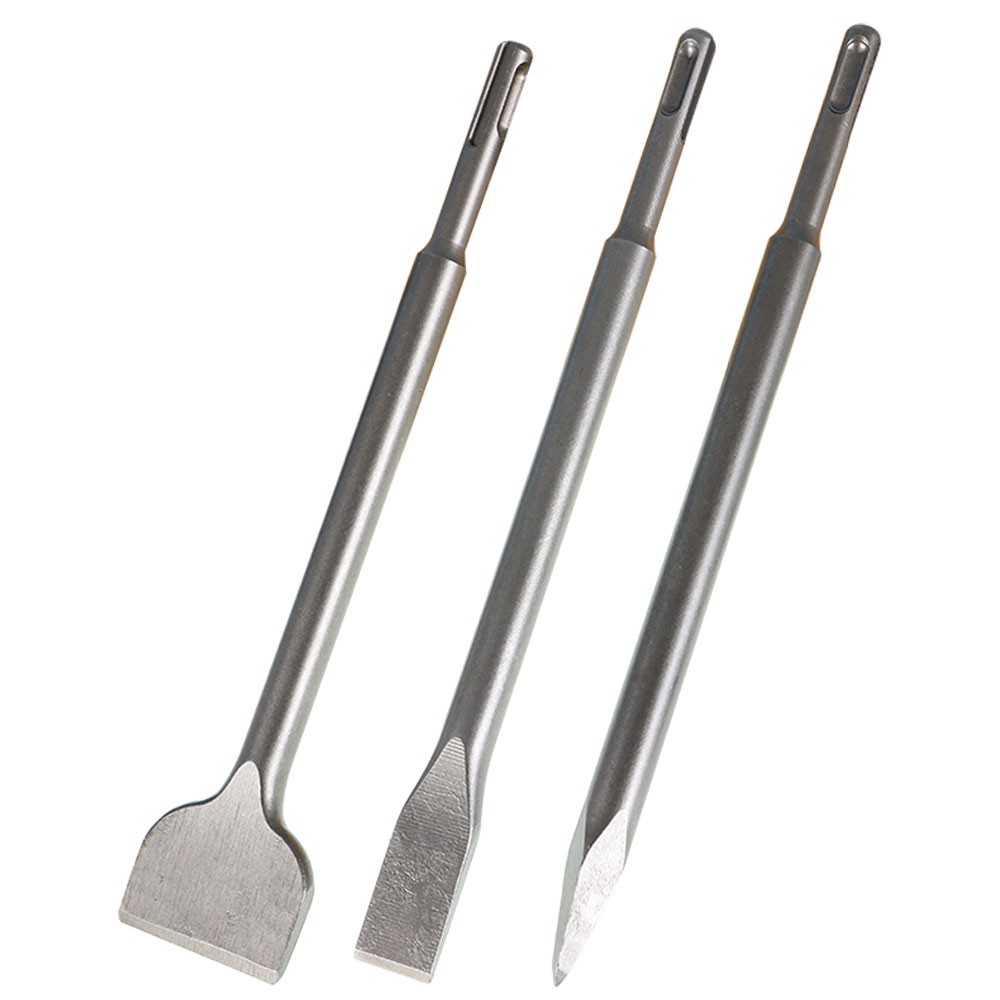 Concrete Drill Bit Set Includes Point Chisel + 20mm & 40mm Flat Chisel 6-Pack