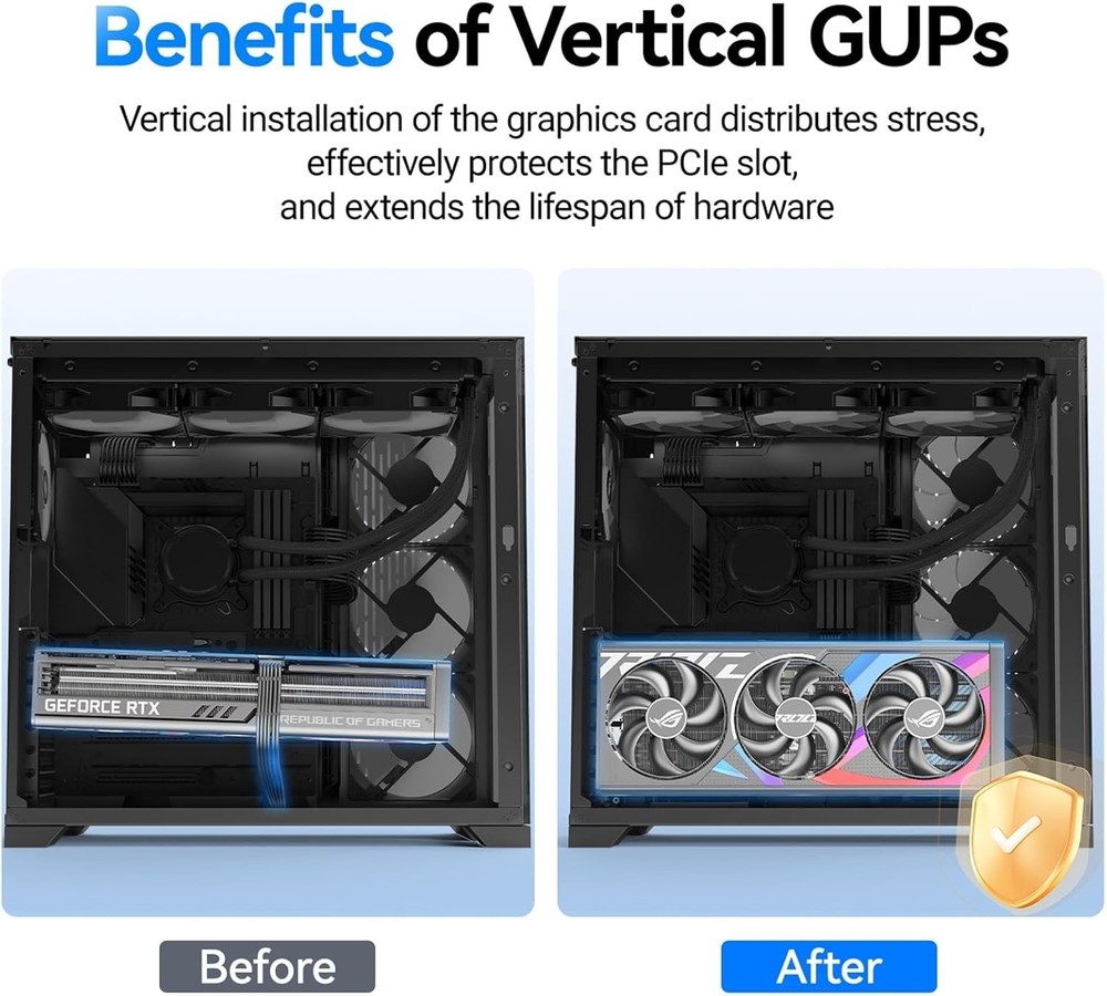 Stylish Black Vertical GPU Holder for Secure PCIe Mounting - Brushed Design