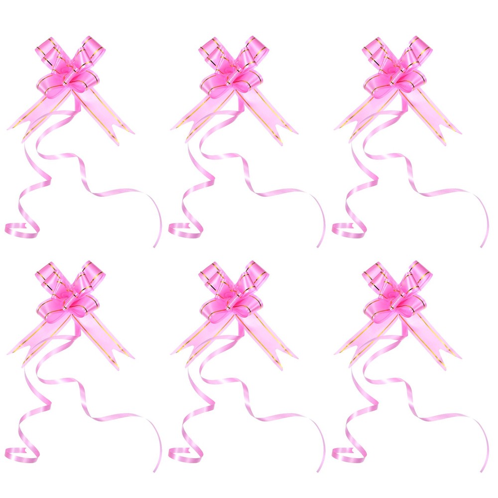 40Pcs 2.8" Pull Bows Present Wrapping String Bows Gold Thread Style Pink
