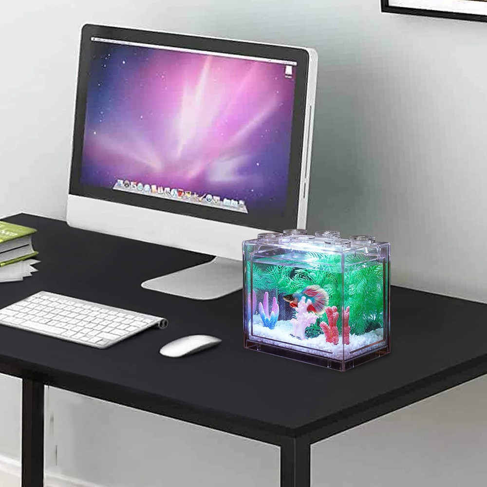 Small Betta Fish Tank, Aquarium Tank Kit with LED Lighting, 0.6 Gallon Stackable