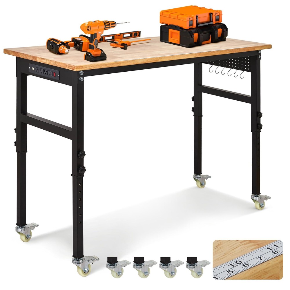 Adjustable Height Workbench 48"x24" Work Bench Table 2000 Lbs with Power Outlet