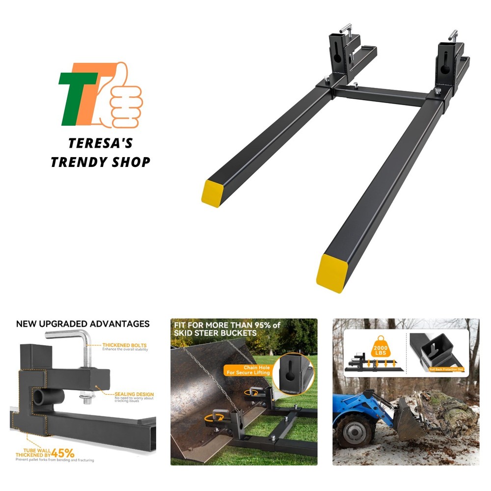 60" 2000lbs Clamp on Heavy Duty Tractor Forks with Adjustable Stabilizer Bar ...