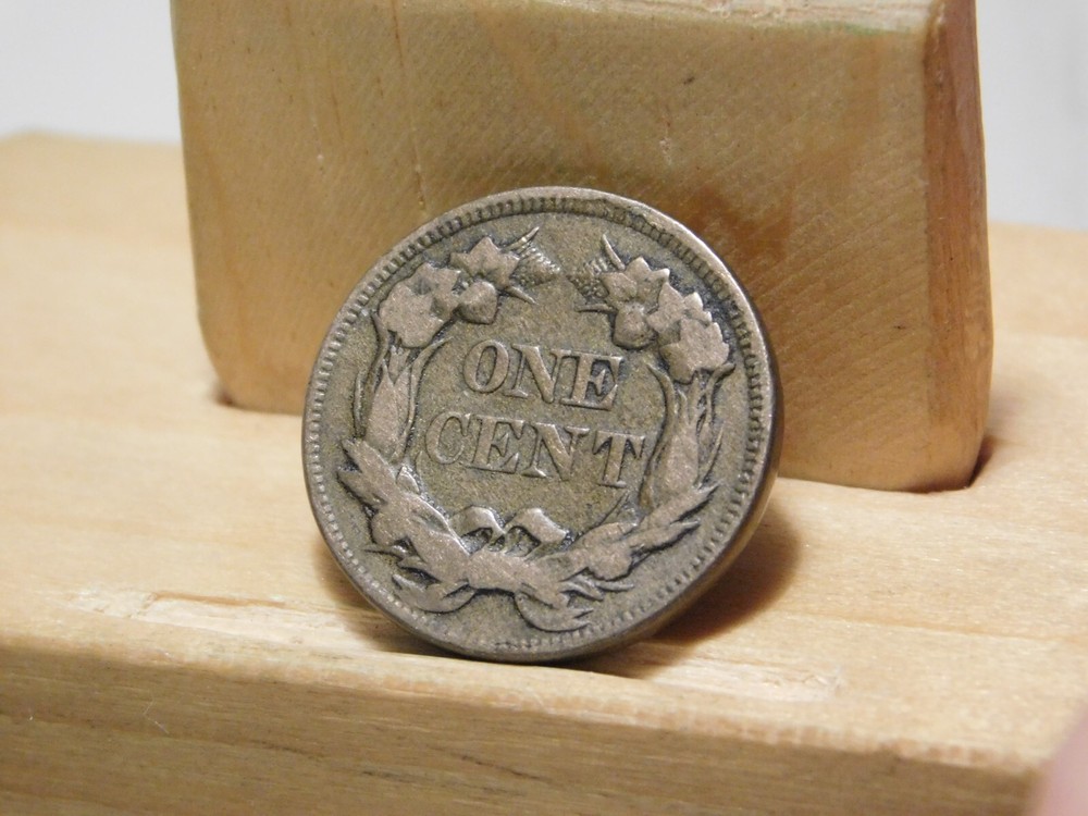 1857 U.S. Flying Eagle cent, lamination error at edge