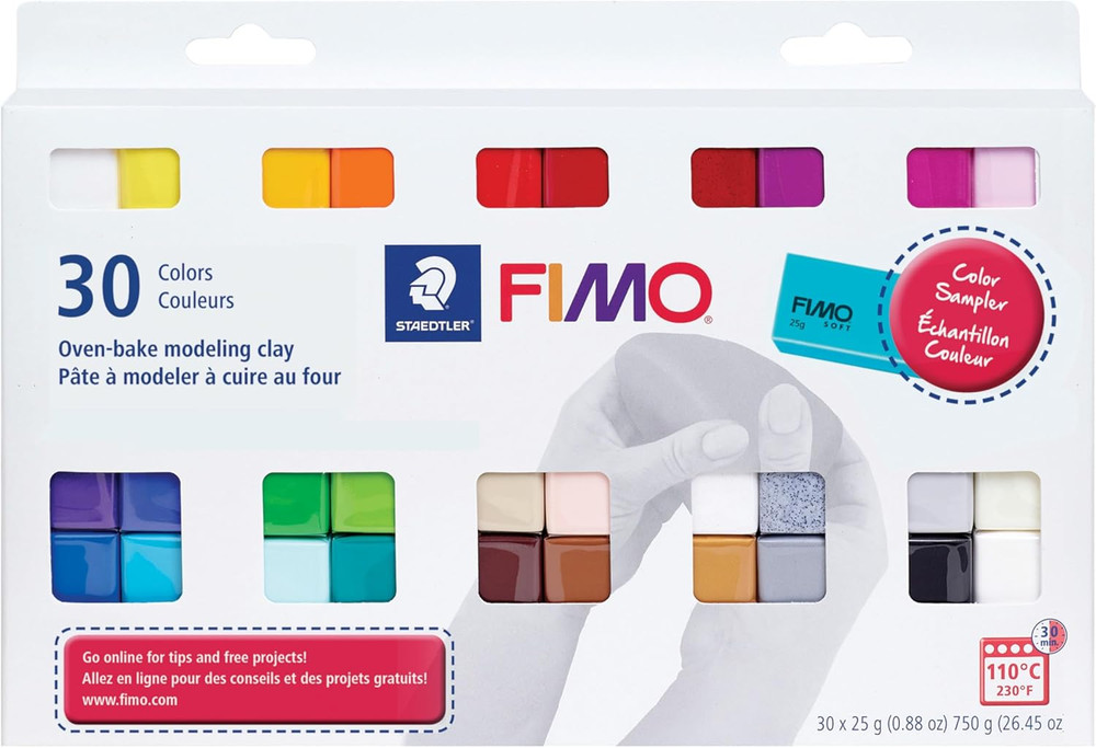 FIMO Soft Oven-Bake Polymer Clay - Assorted Colors Sampler: 30 X 25G Half Blocks