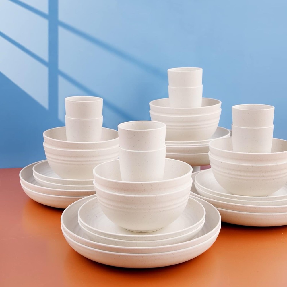 32pcs Wheat Straw Dinnerware Microwave Dishwasher Safe Dish Sets for 8 Beige