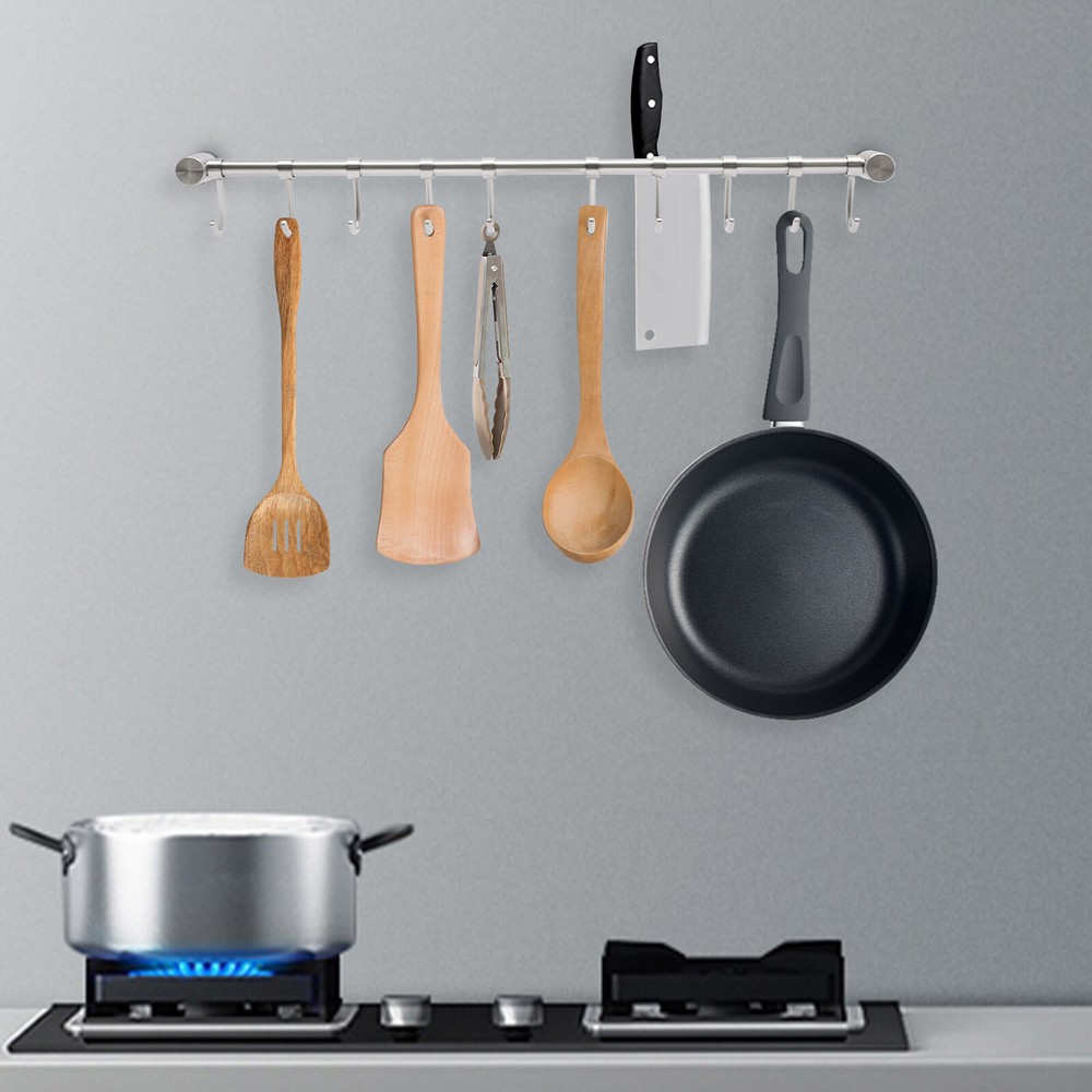 20 Inch Utensil Rack Kitchen Hanging Rack Hanging Rail Rod With 10 Sliding Hook