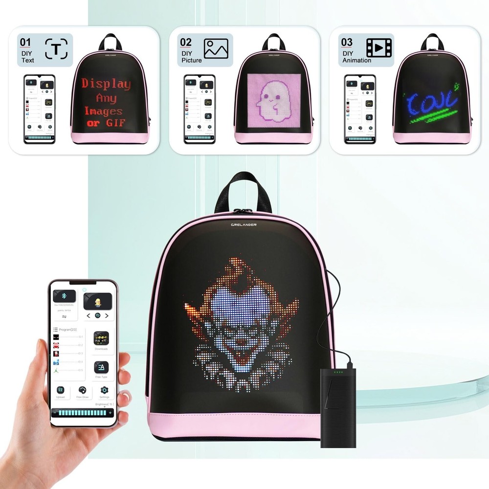 LED Backpack, Small Laptop Backpack with Programmable Screen Small Smart Dyna...