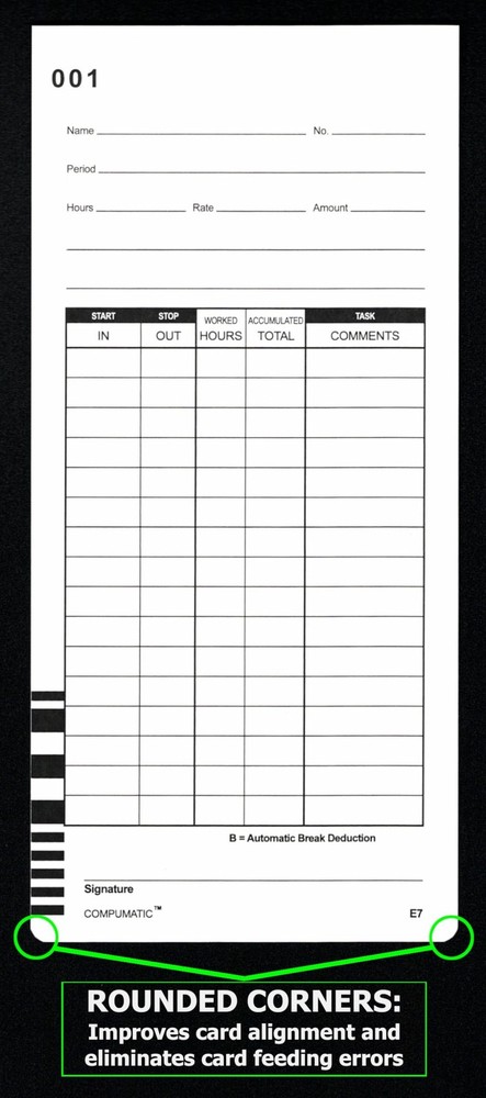1000 Lathem 7000E 7500E Time Clock Cards, E7 Compatible