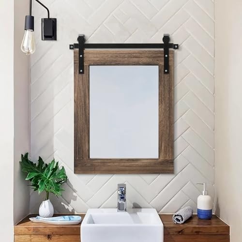 Rustic Rectangle Wood Frame Wall Mirror - Large Decorative Mirror for Bedroom, L