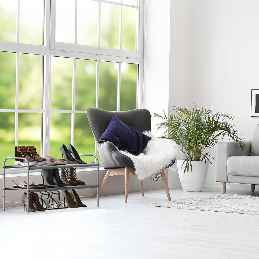 2-Tier Shoe Rack Storage Organizer, Grey