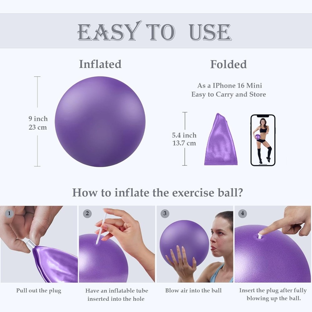 Soft Pilates Ball 9 Inch, Ideal Small Exercise Ball Between Knee Squeeze for ...