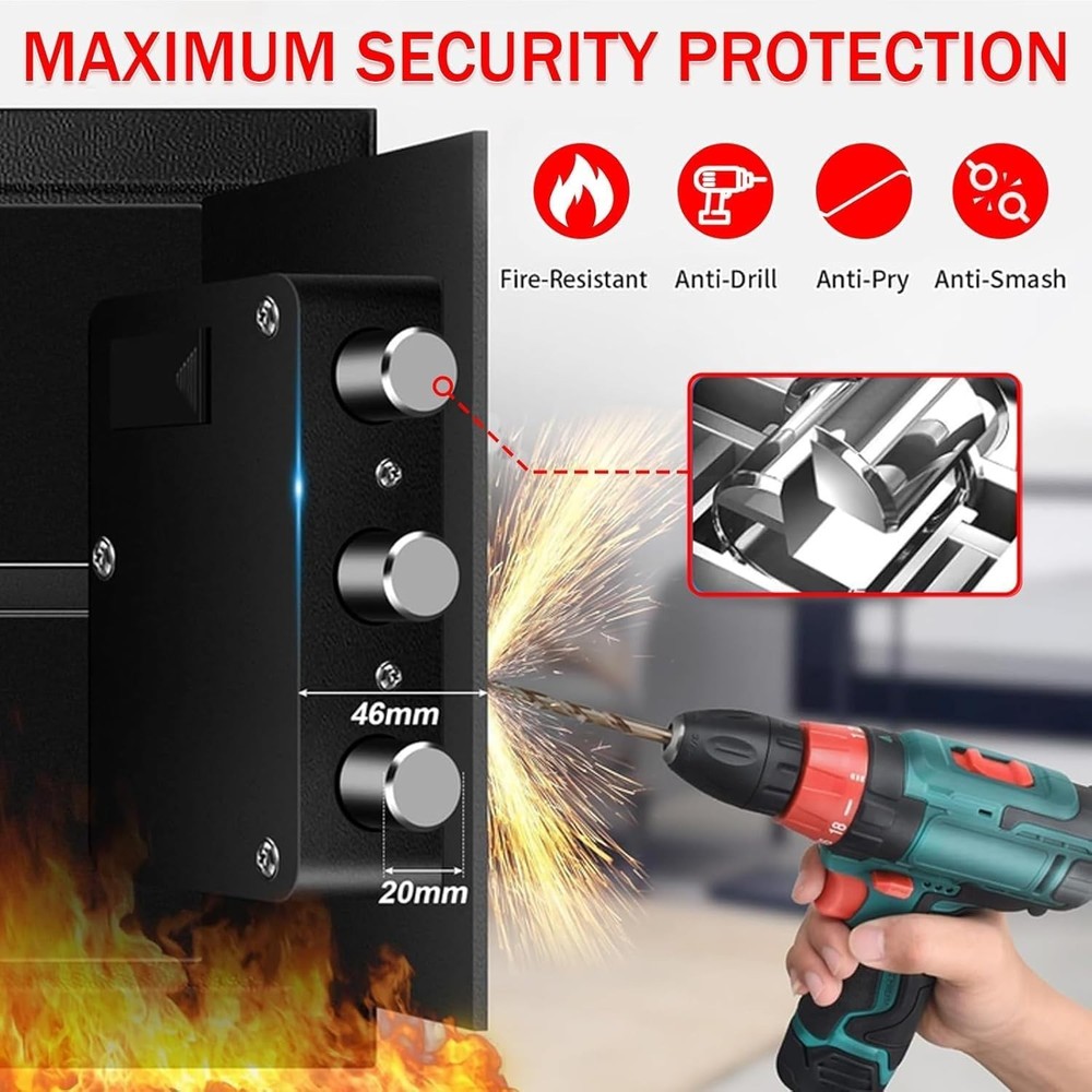 1.6 Cub Fire Proof Safe for Home Documents, Anti-Theft Digital Security Box w...
