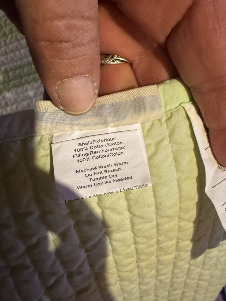 Reversible pottery barn kids throw blanket Green & White Stripes & Solid Green