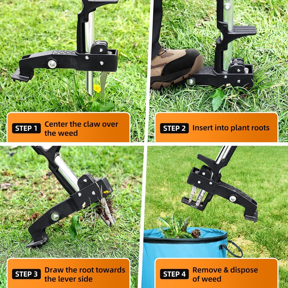 Weed Puller Tool, Heavy Duty Stand Up Weed Puller with 39.3" Long Handle & To...