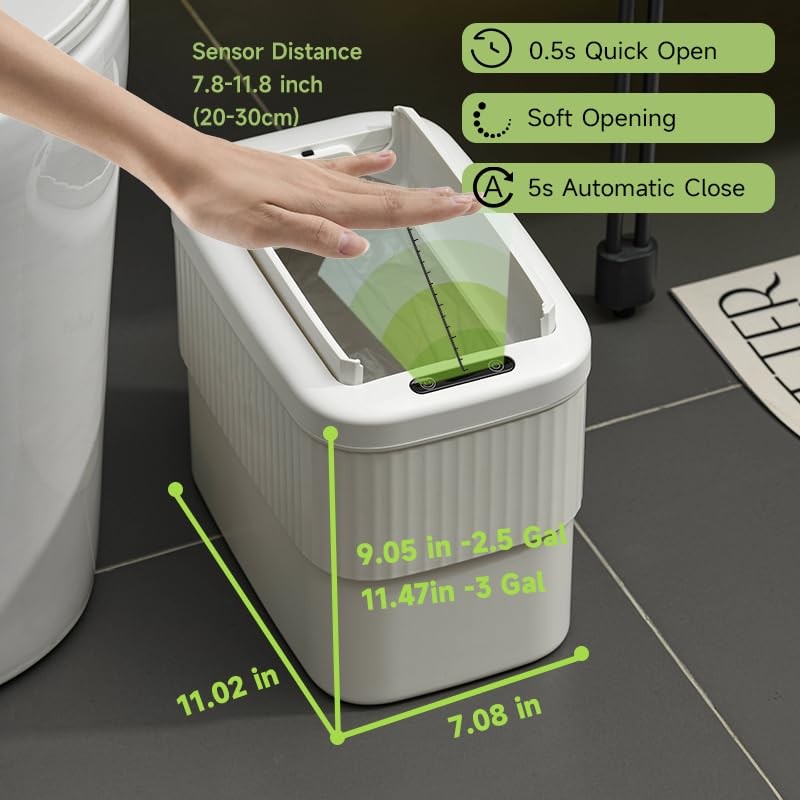 Sensor Hanging Trash Can with Lid 2.5 GallonMotion Sensor Garbage Can Bathroo...