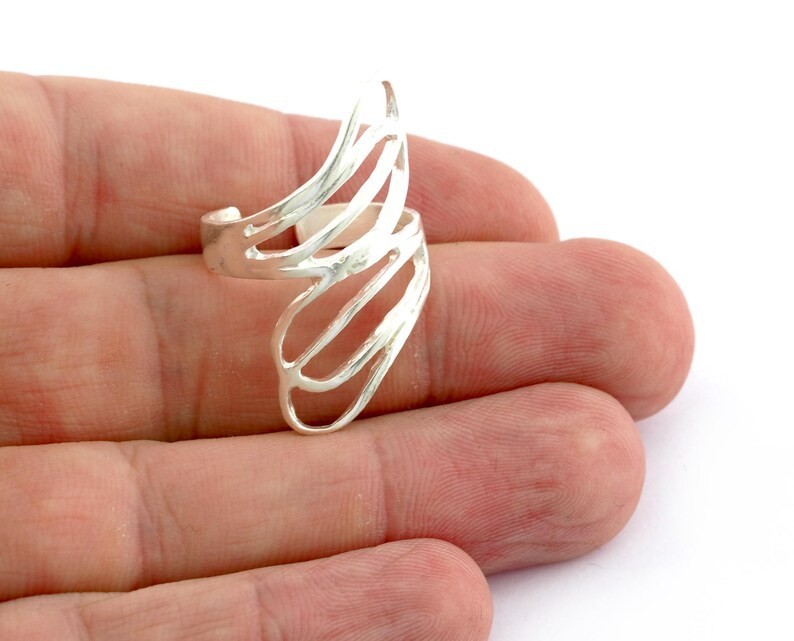 Leaf Statement Ring Adjustable Raw brass, Antique Silver, Shiny Silver-Gold 4194