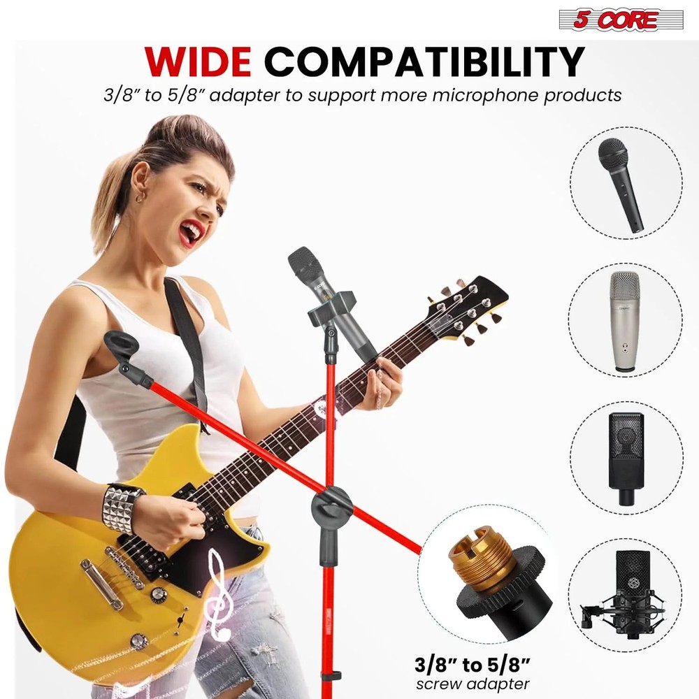 5 Core Microphone Stand Floor Height Adjustable w Extending Telescoping Boom Arm