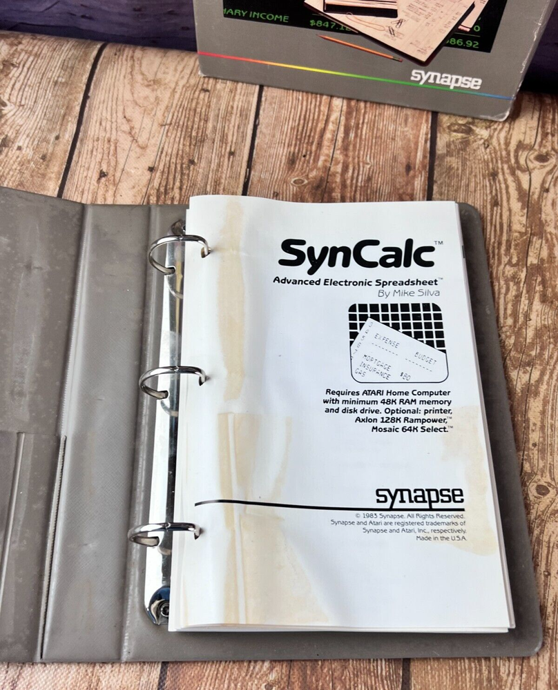Vintage SYNAPSE SynCalc Advanced Electronic Spreadsheet Software for ATARI