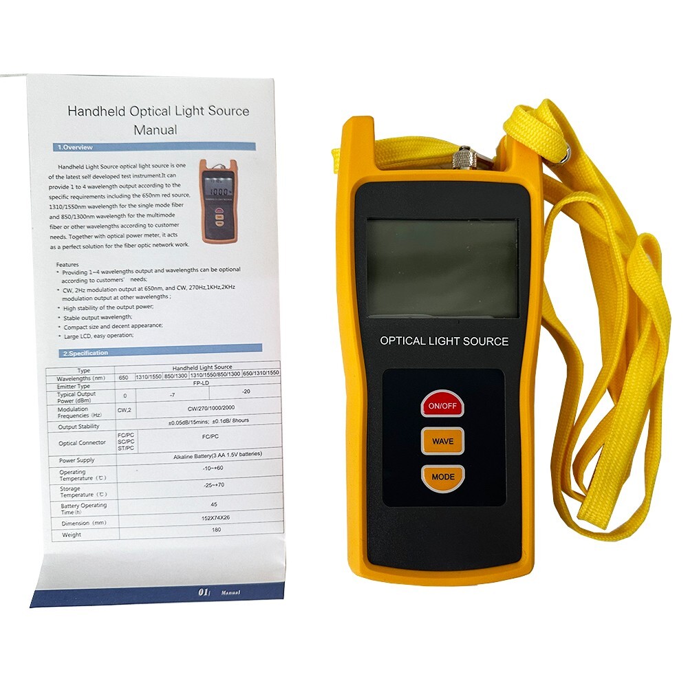 Handheld Optical Light Source Range -7dBm 1310/1550nm for Measuring Optical Loss