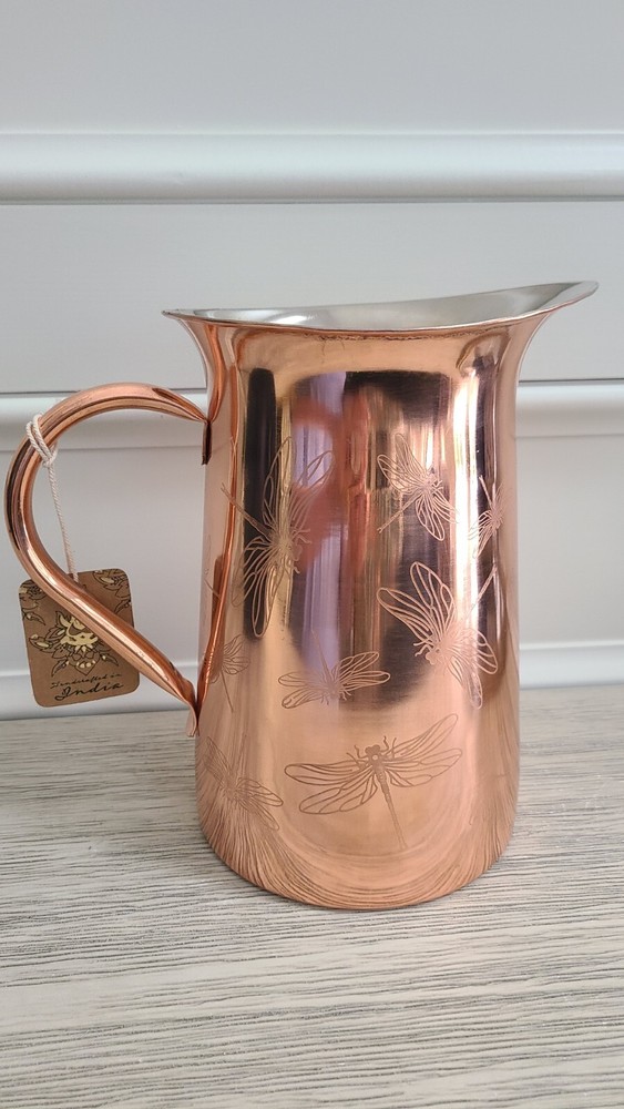 Handcrafted Copper Dragonfly Water Pitcher