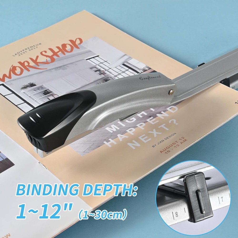 Long Reach Stapler,with 2000 Staples & Stapler Remover Full Silvery