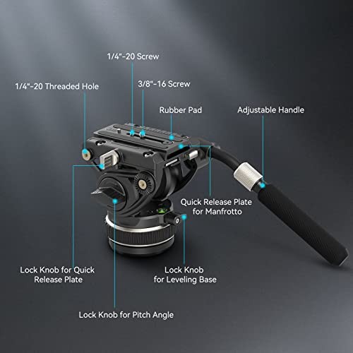 DH10 Heavy Duty Tripod Fluid Video Head with Flat Base and Adjustable Handle,
