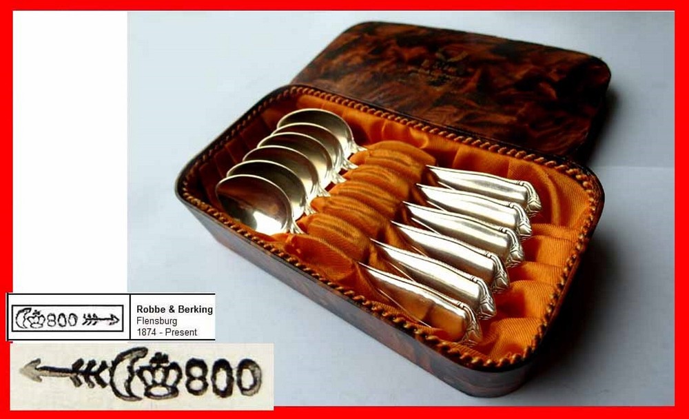 Set, 6 Coffee/ Tea Spoons, Robbe & Berking, 800 Silver E625