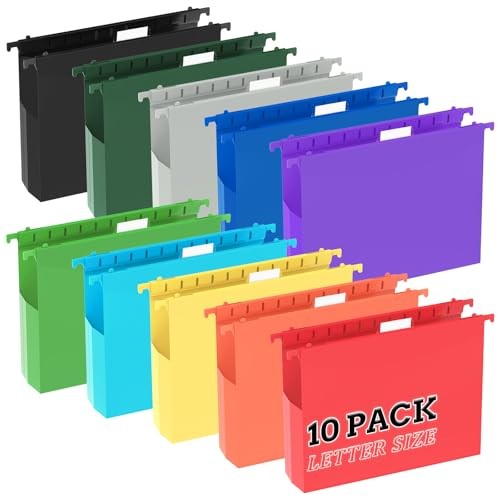 10 Pack Letter Size Hanging File Folders, Plastic Hanging File Folders,