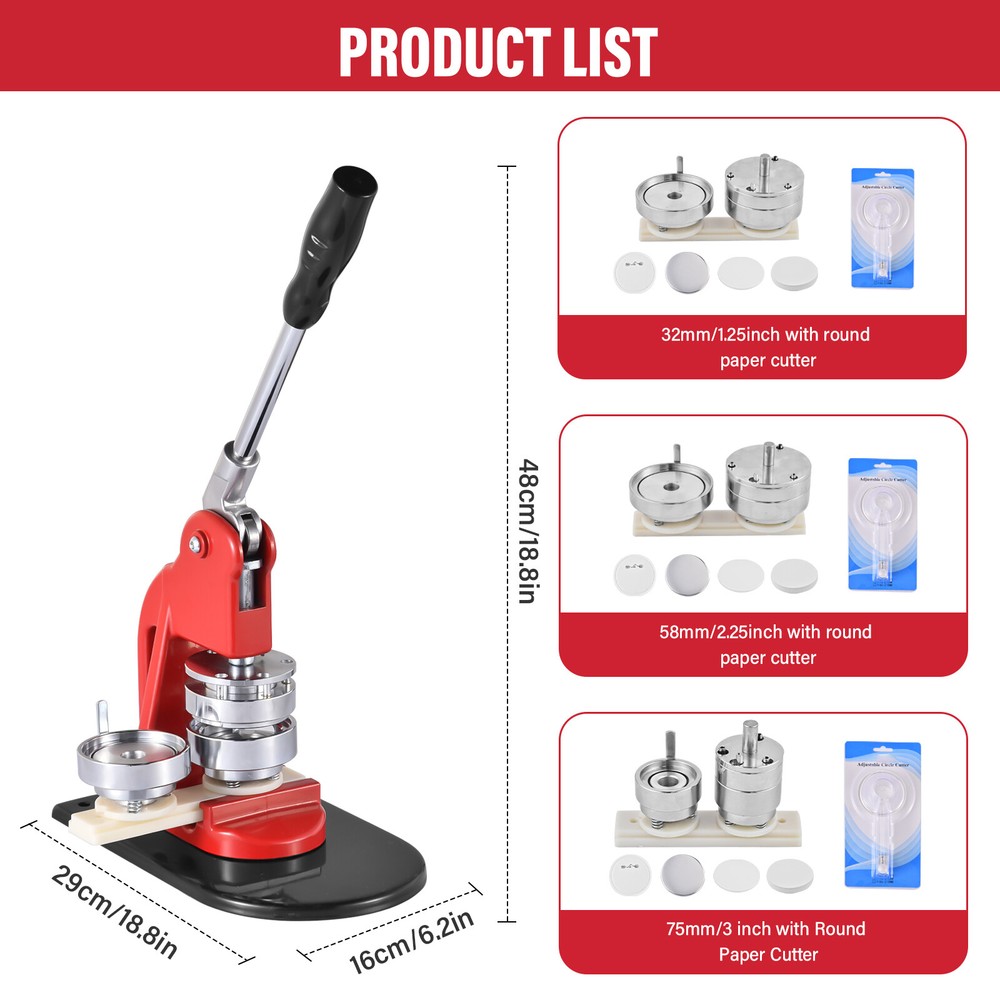 Button Maker Machine with 900pcs Pin Components, Red