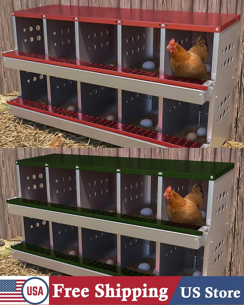 10-Hole Metal Chicken Nesting Boxes Laying Boxes Roll Away Nesting Box for Hens