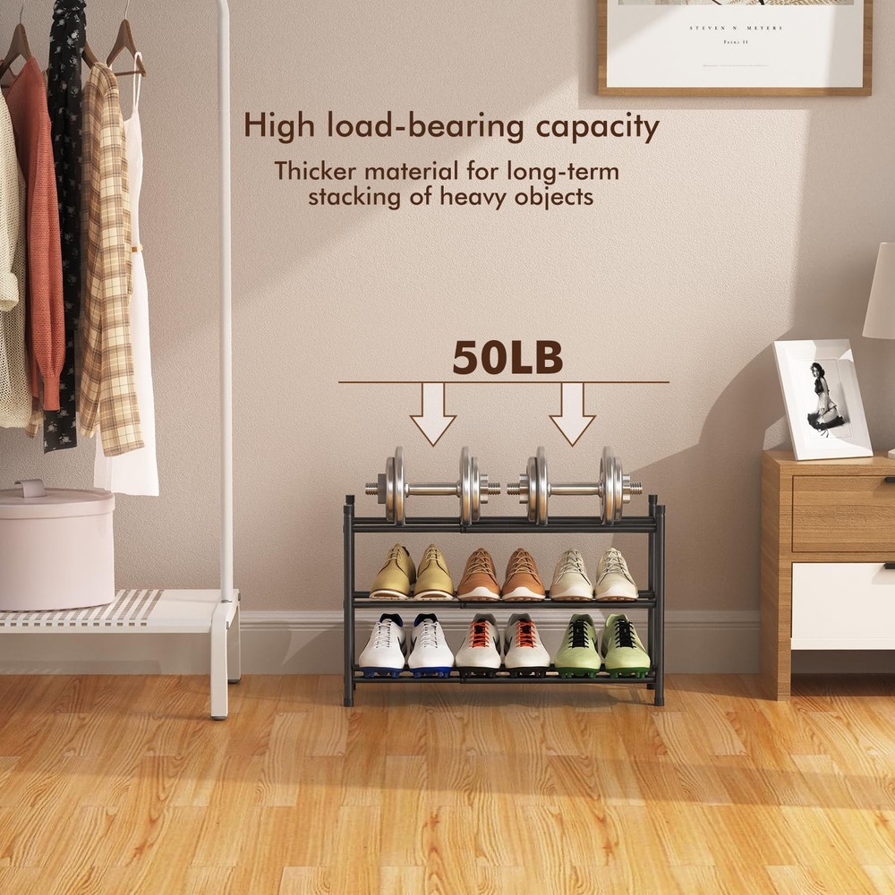 Expandable Shoe Rack, 3 Tier Shoe Rack for Closet, Stackable Adjustable Stand...