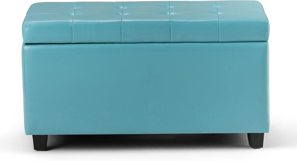 Cosmopolitan 34 Inch Wide Transitional Rectangle Storage Ottoman in Soft Blue Ve