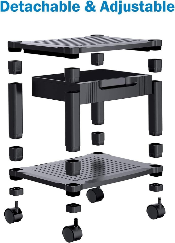 Printer Stand with Cable Management and Storage Drawer, Printer Table with Lo...
