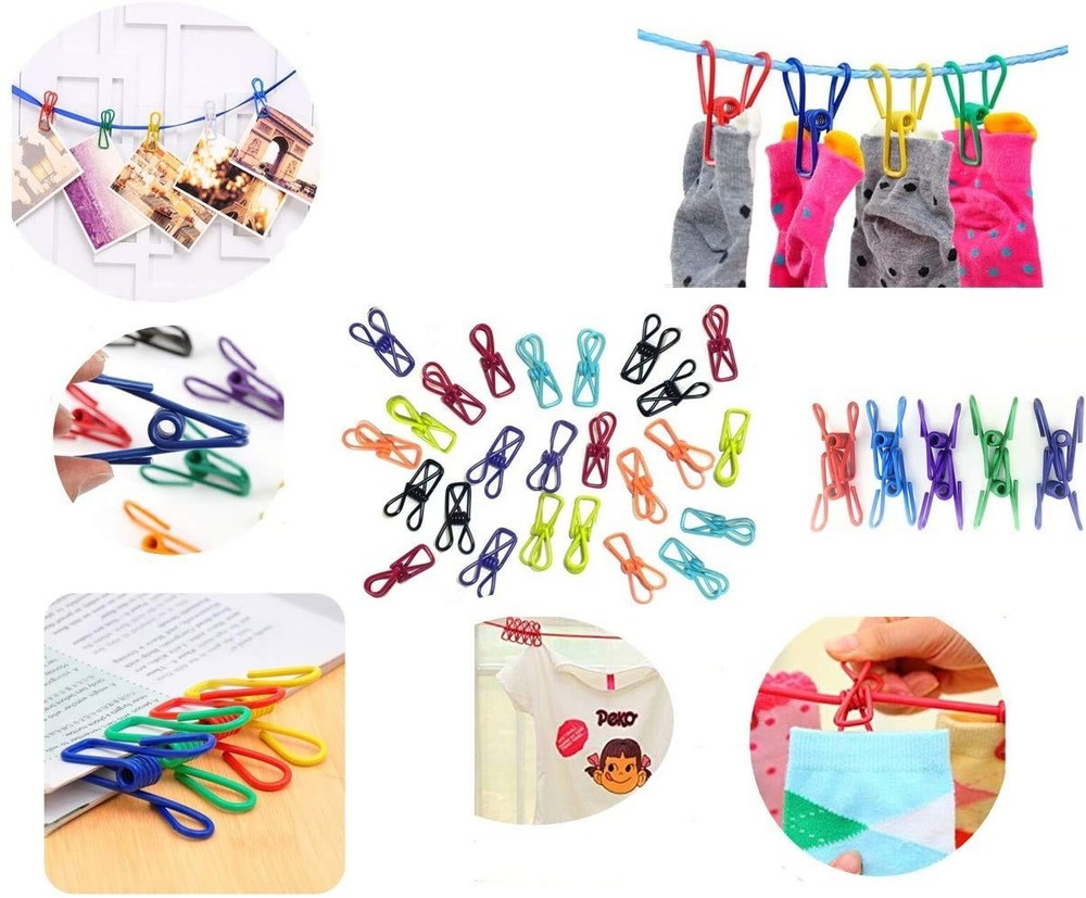 Multi-Purpose Clothesline Utility Clips, Assorted Colors PVC Coated [Mixed]
