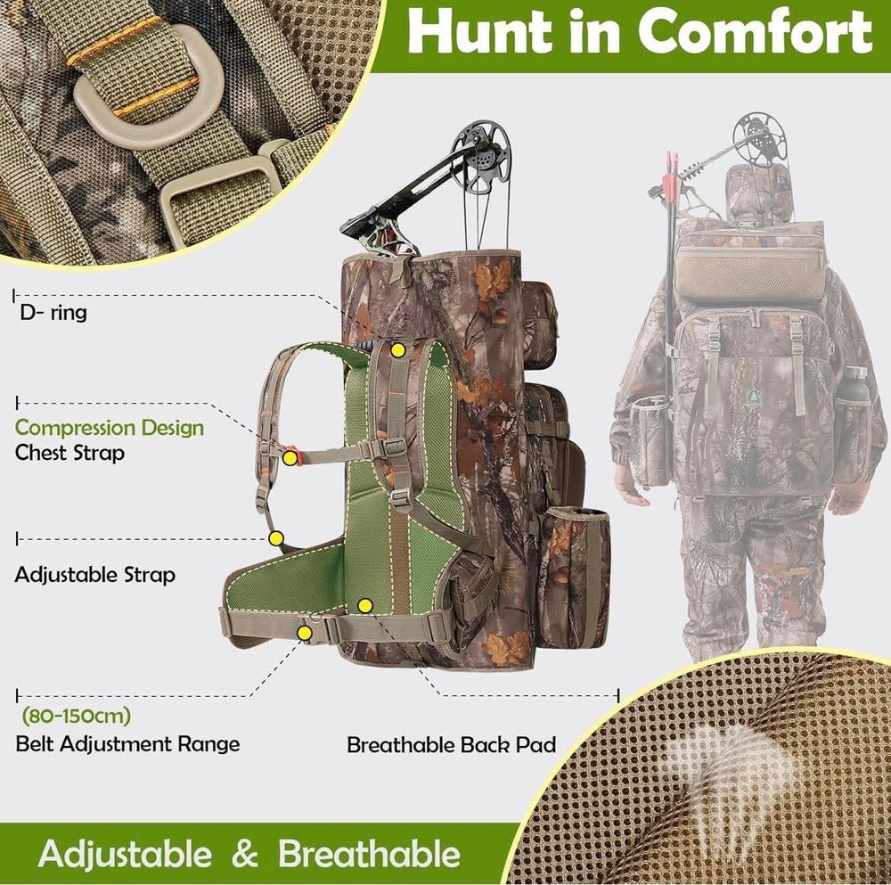Bow Hunting Backpack 3.0 for Men, Saddle Camo backpack with Bow Holder,