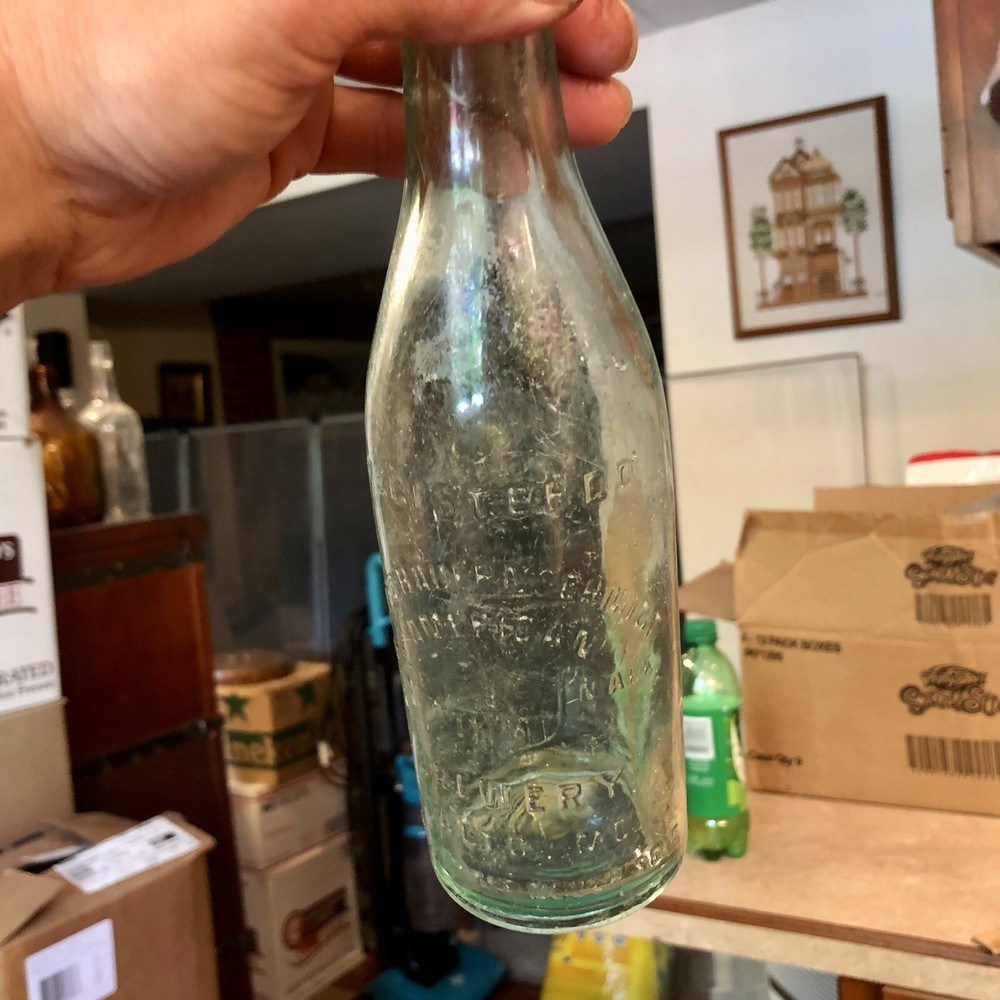2 Diff Emb Pre-Pro Baltimore MD Beer Bottles Fred Bauernschmidt GBS Aqua & Amber