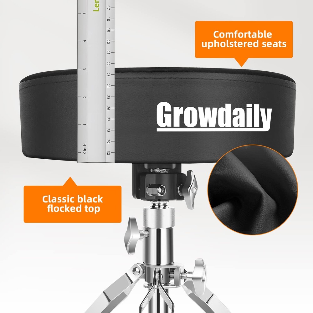 Adjustable Drum Throne Seat with Thick Padding & 5A Drumsticks Included